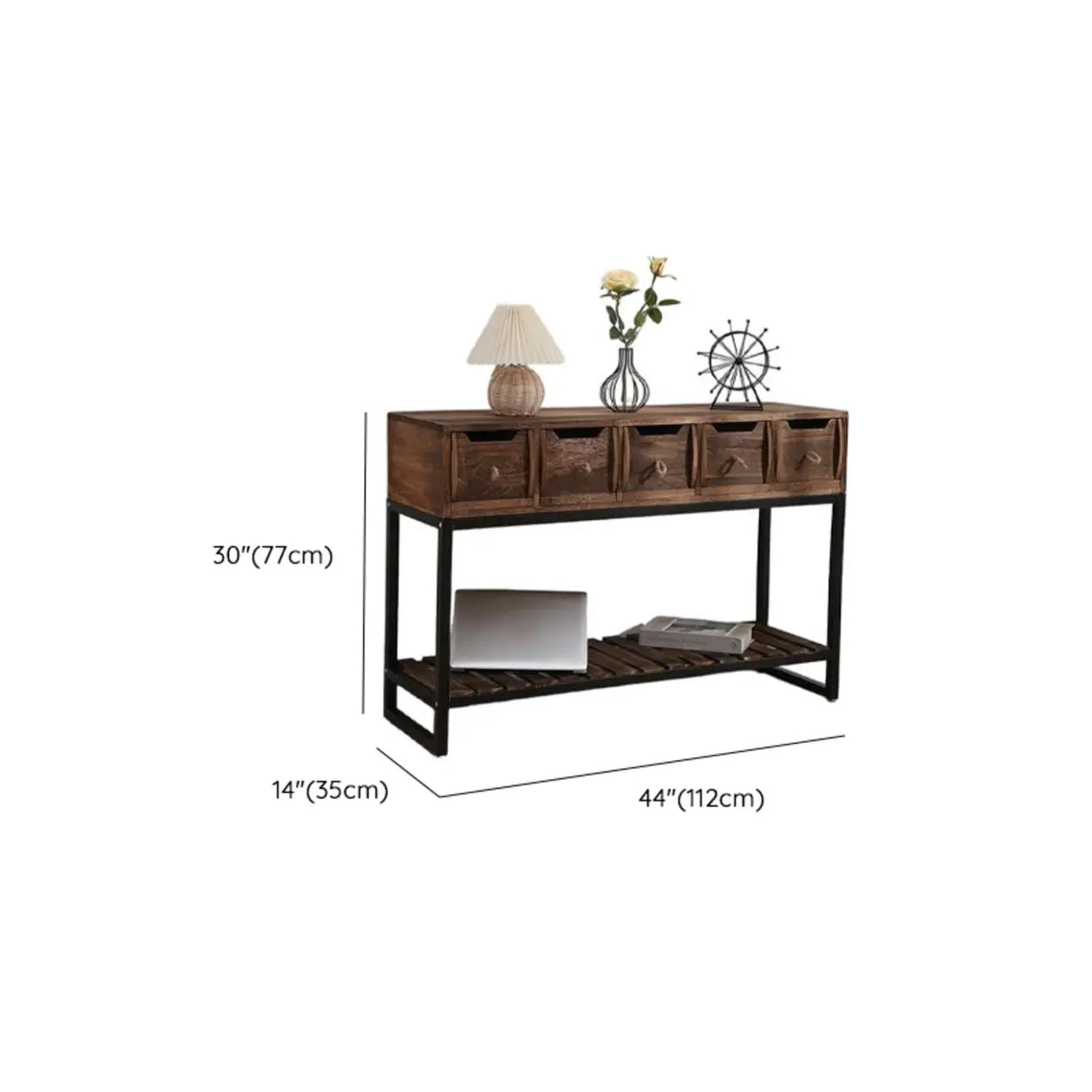 Rustic Black Frame Wood Storage Square Console Table Image - 11