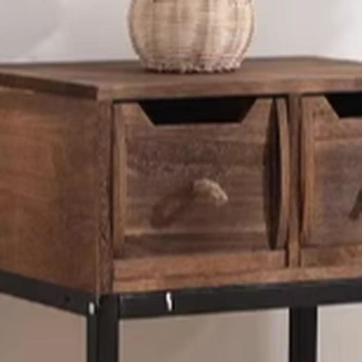 Rustic Black Frame Wood Storage Square Console Table Image - 4