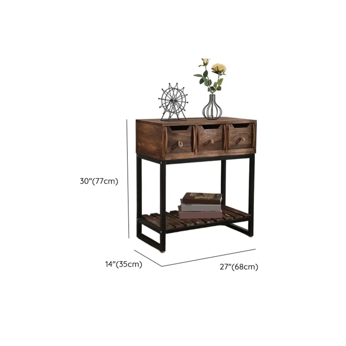 Rustic Black Frame Wood Storage Square Console Table Image - 9