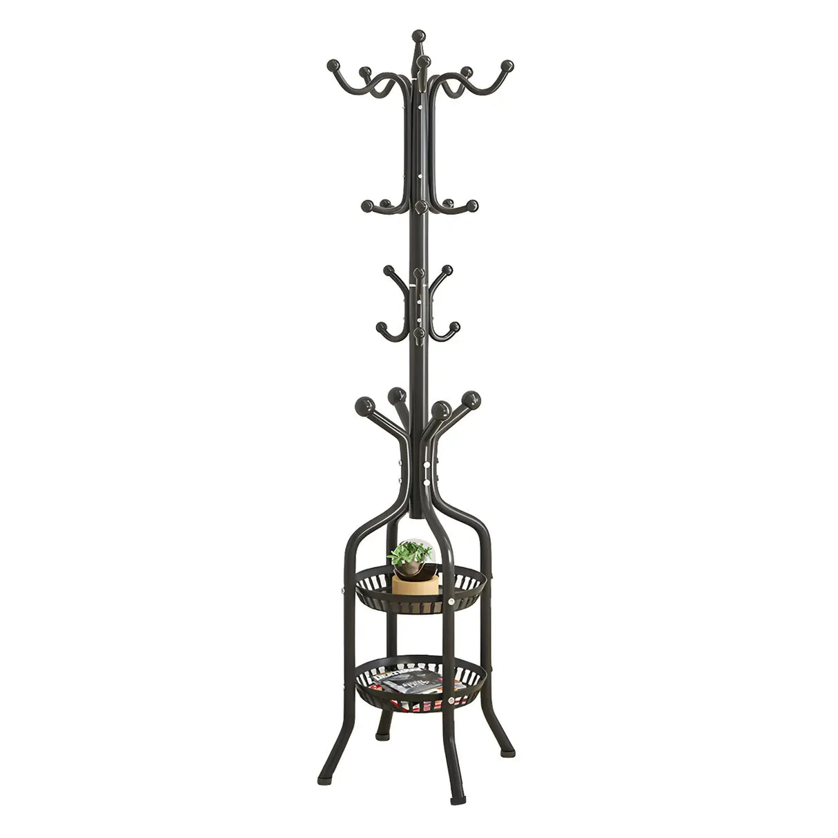 Rustic Black Hooks Metal Space-Saving Freestand Hall Tree Image - 10