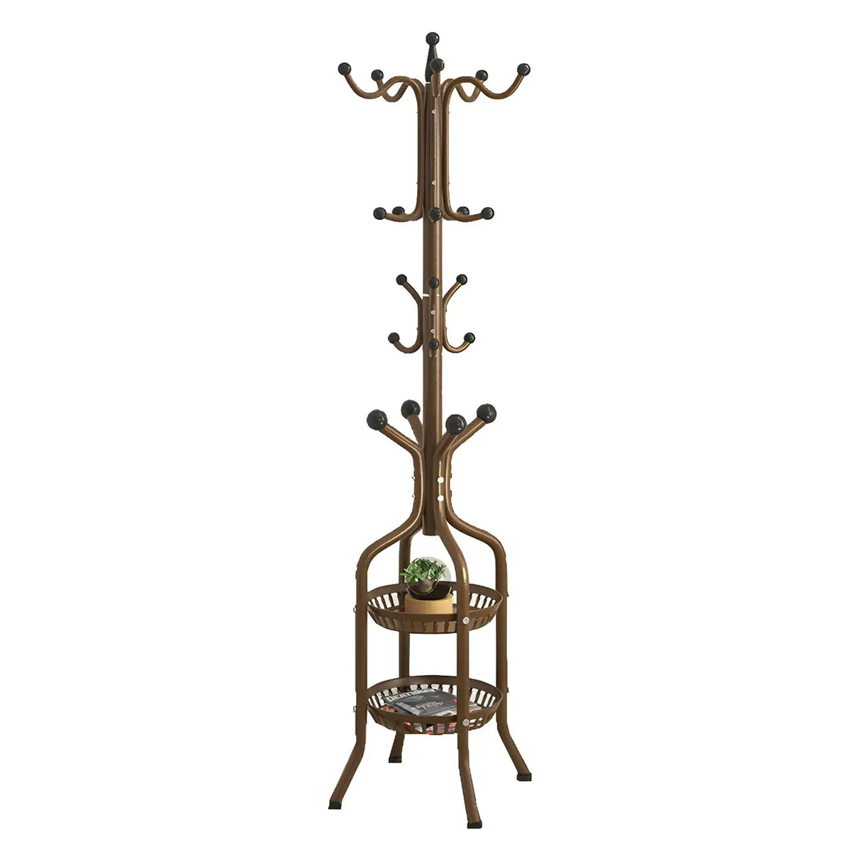 Rustic Black Hooks Metal Space-Saving Freestand Hall Tree Image - 15