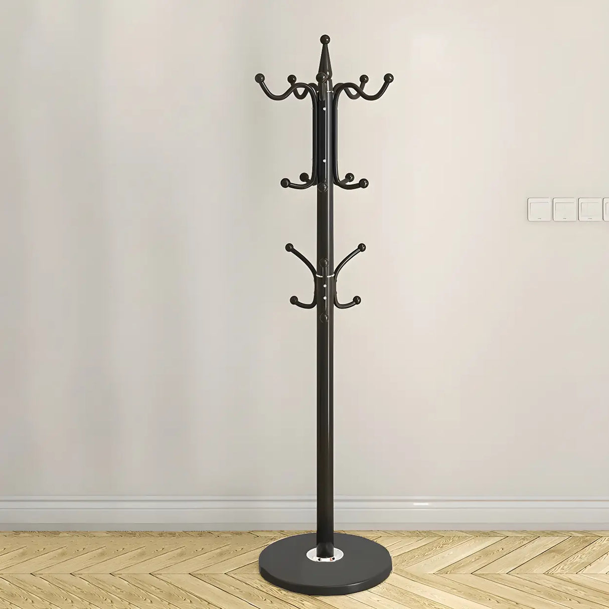 Rustic Black Hooks Metal Space-Saving Freestand Hall Tree Image - 18