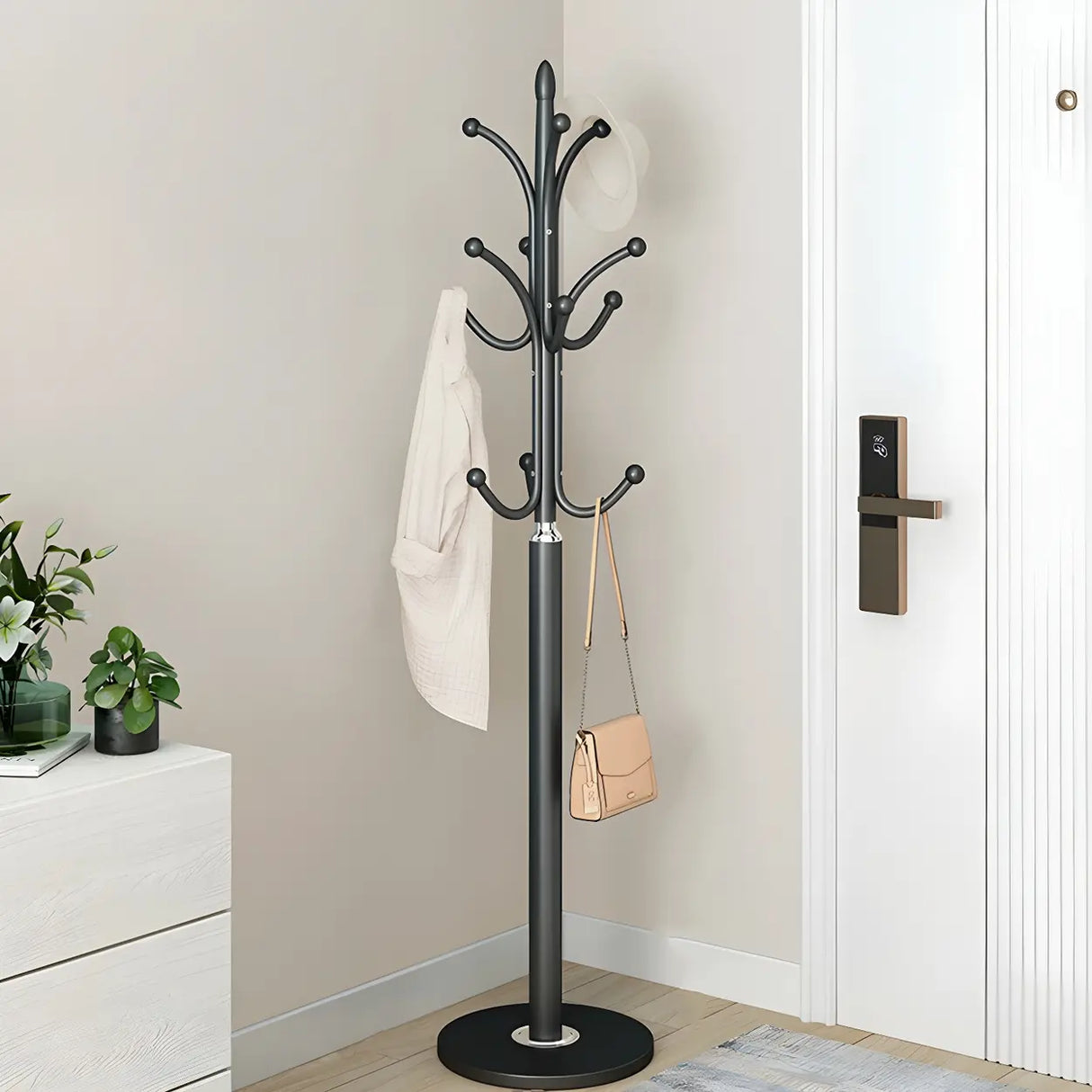Rustic Black Hooks Metal Space-Saving Freestand Hall Tree Image - 2