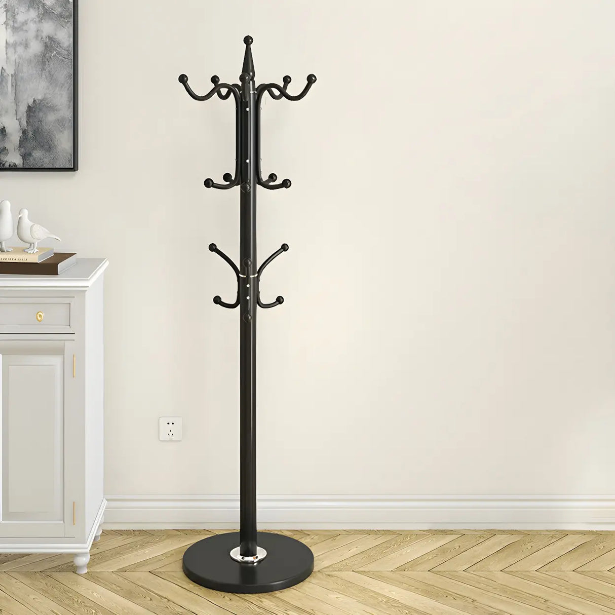 Rustic Black Hooks Metal Space-Saving Freestand Hall Tree Image - 24