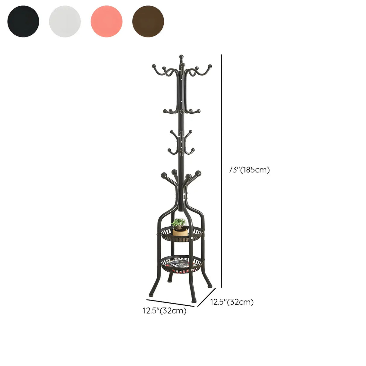 Rustic Black Hooks Metal Space-Saving Freestand Hall Tree Image - 29