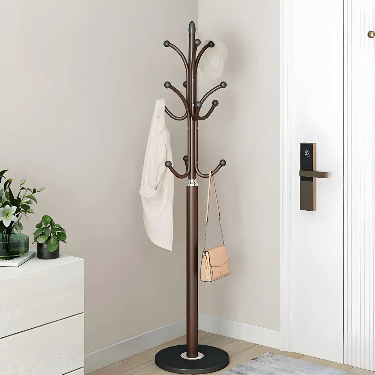 Rustic Black Hooks Metal Space-Saving Freestand Hall Tree Image - 8