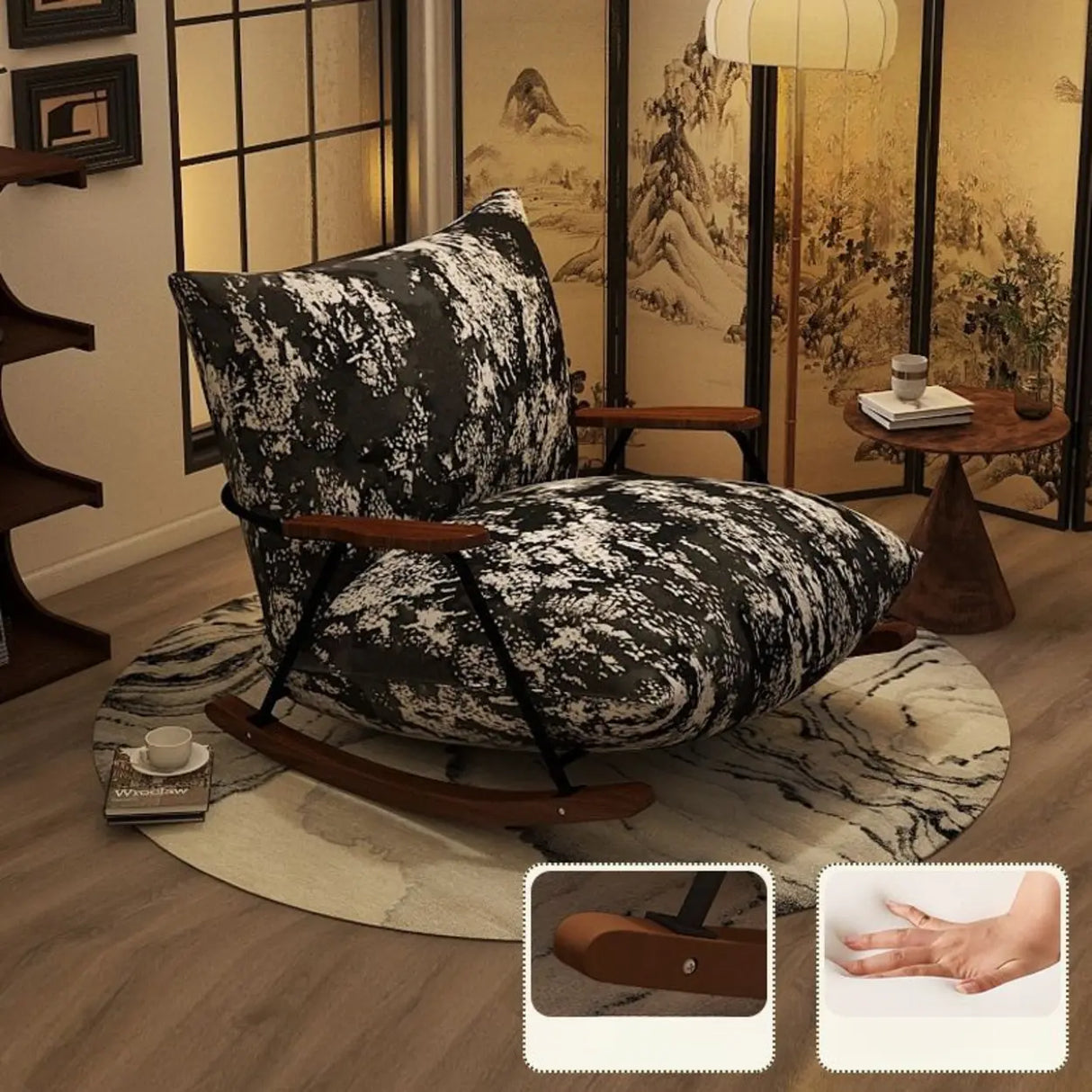 Rustic Black Pattern Stain Resistant Rocking Chair Image - 2