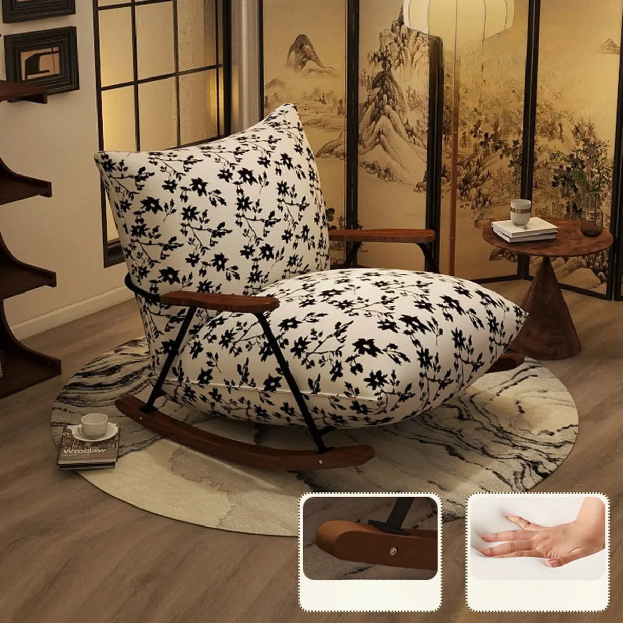 Rustic Black Pattern Stain Resistant Rocking Chair Image - 3