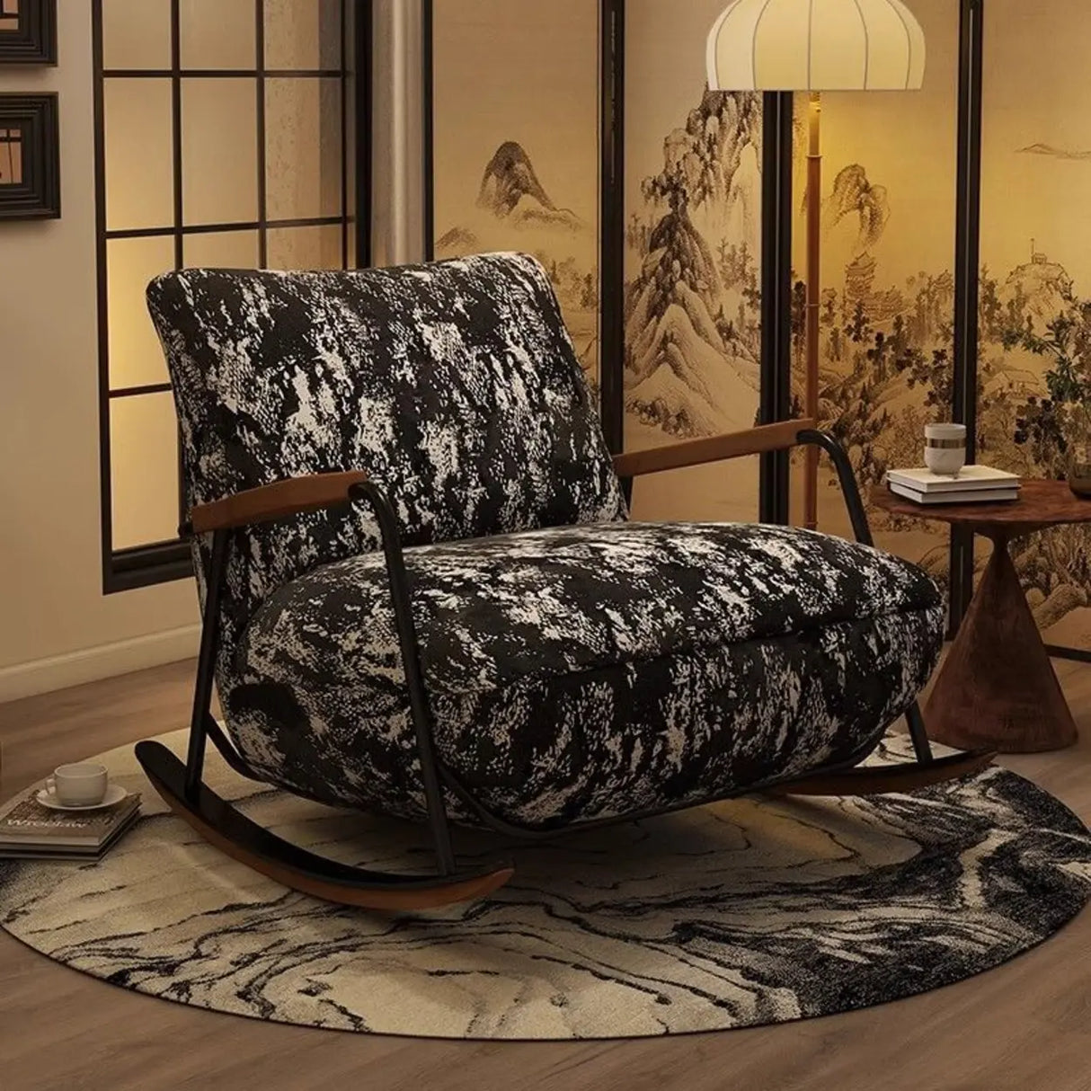 Rustic Black Pattern Stain Resistant Rocking Chair Image - 4