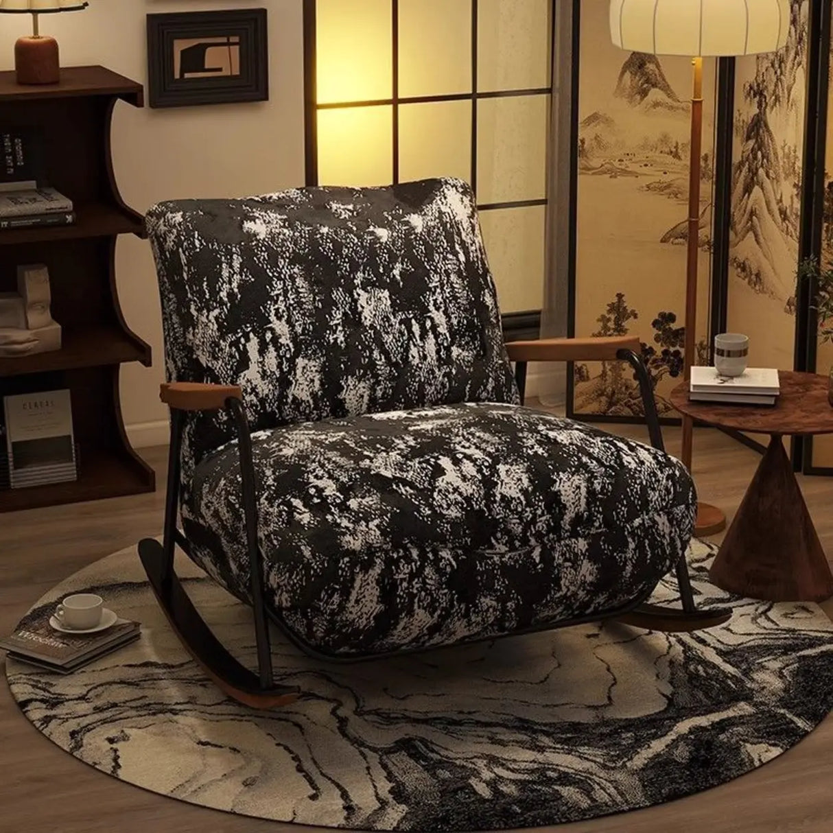 Rustic Black Pattern Stain Resistant Rocking Chair Image - 6
