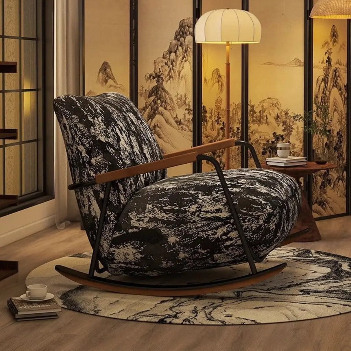 Rustic Black Pattern Stain Resistant Rocking Chair Image - 8