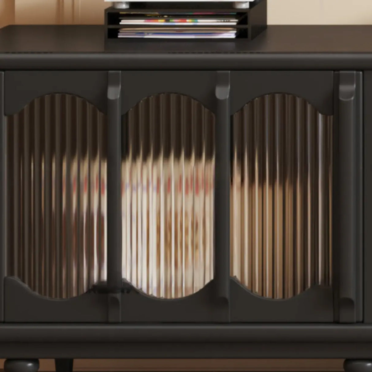 Rustic Black Wood Drawers Cabinet Long TV Stand Image - 11