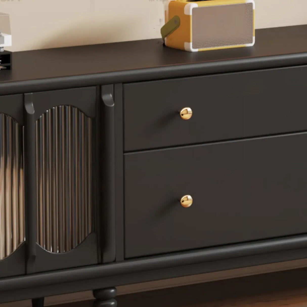 Rustic Black Wood Drawers Cabinet Long TV Stand Image - 9