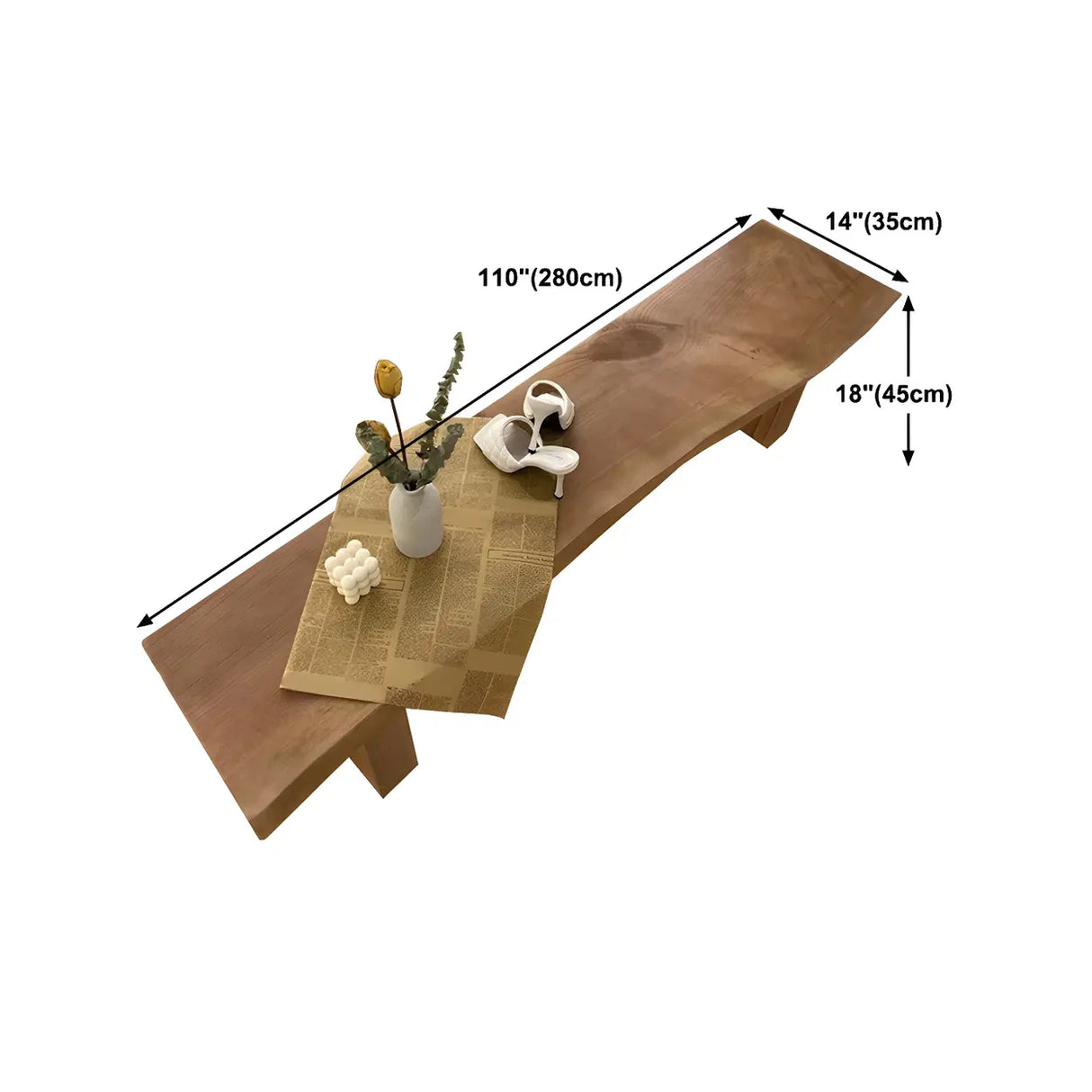 Rustic Brown Curved Pine Wood Dining Bench with Legs Image - 11