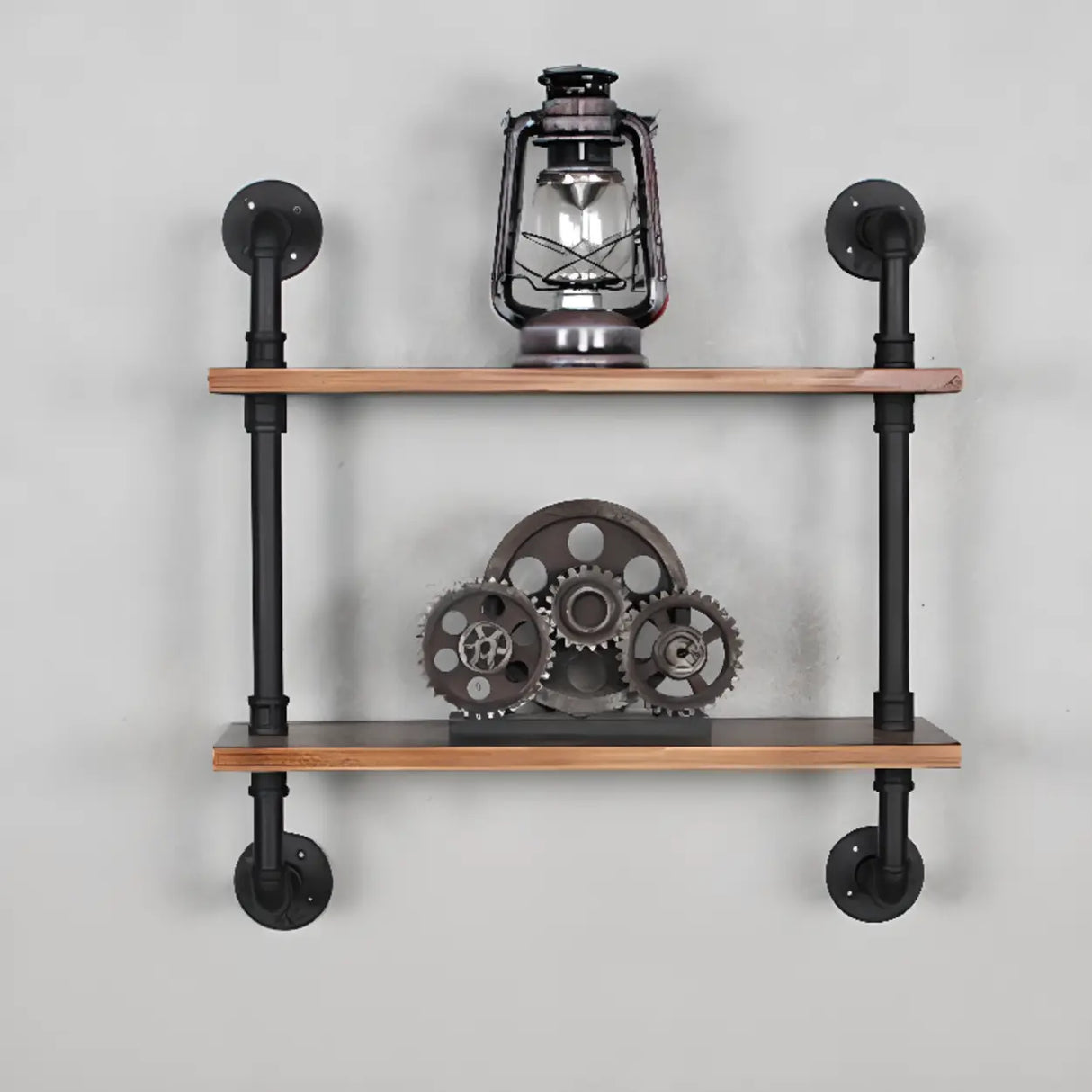 Rustic Brown Industrial Iron Pipe Wall-Mount Bookshelf Image - 14
