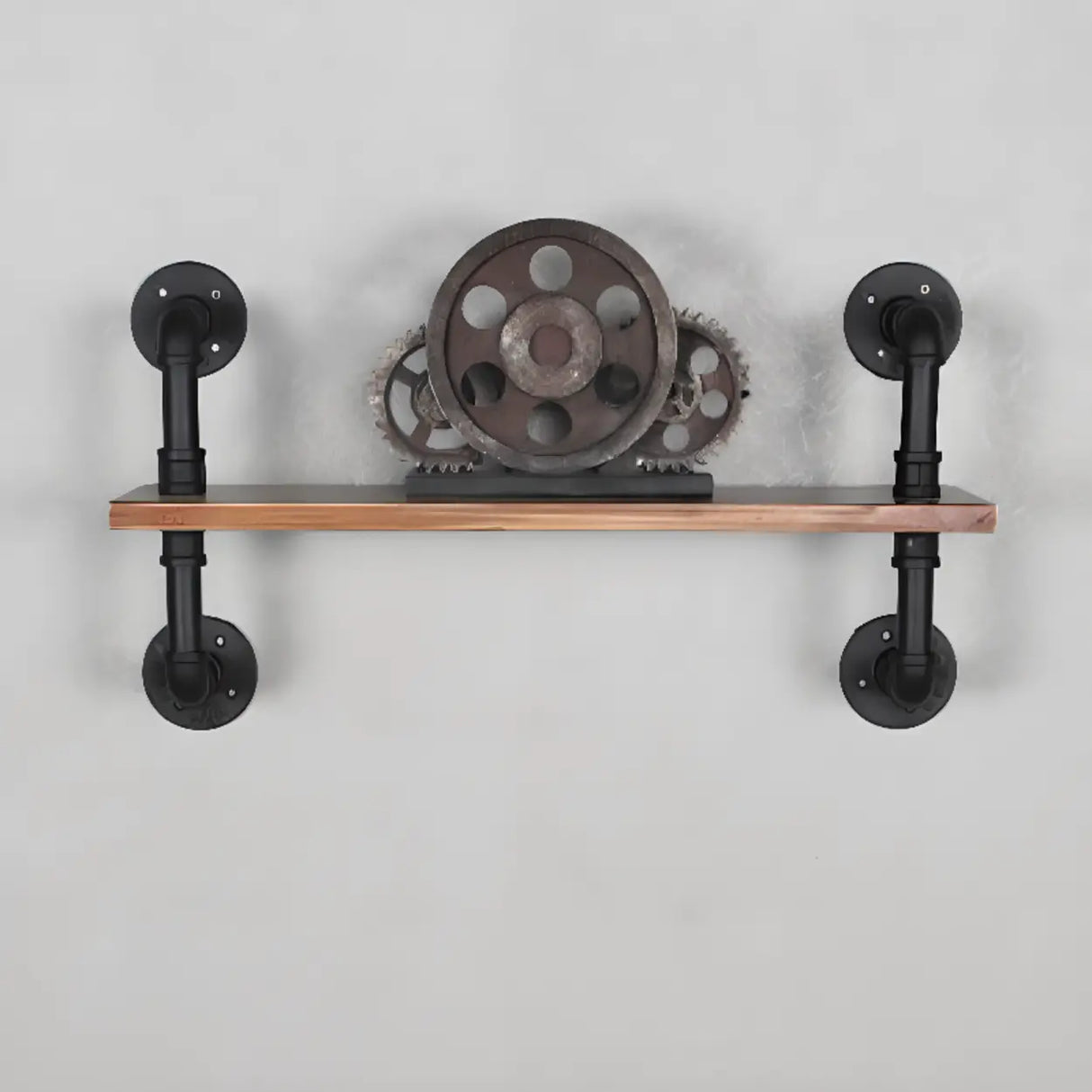 Rustic Brown Industrial Iron Pipe Wall-Mount Bookshelf Image - 20