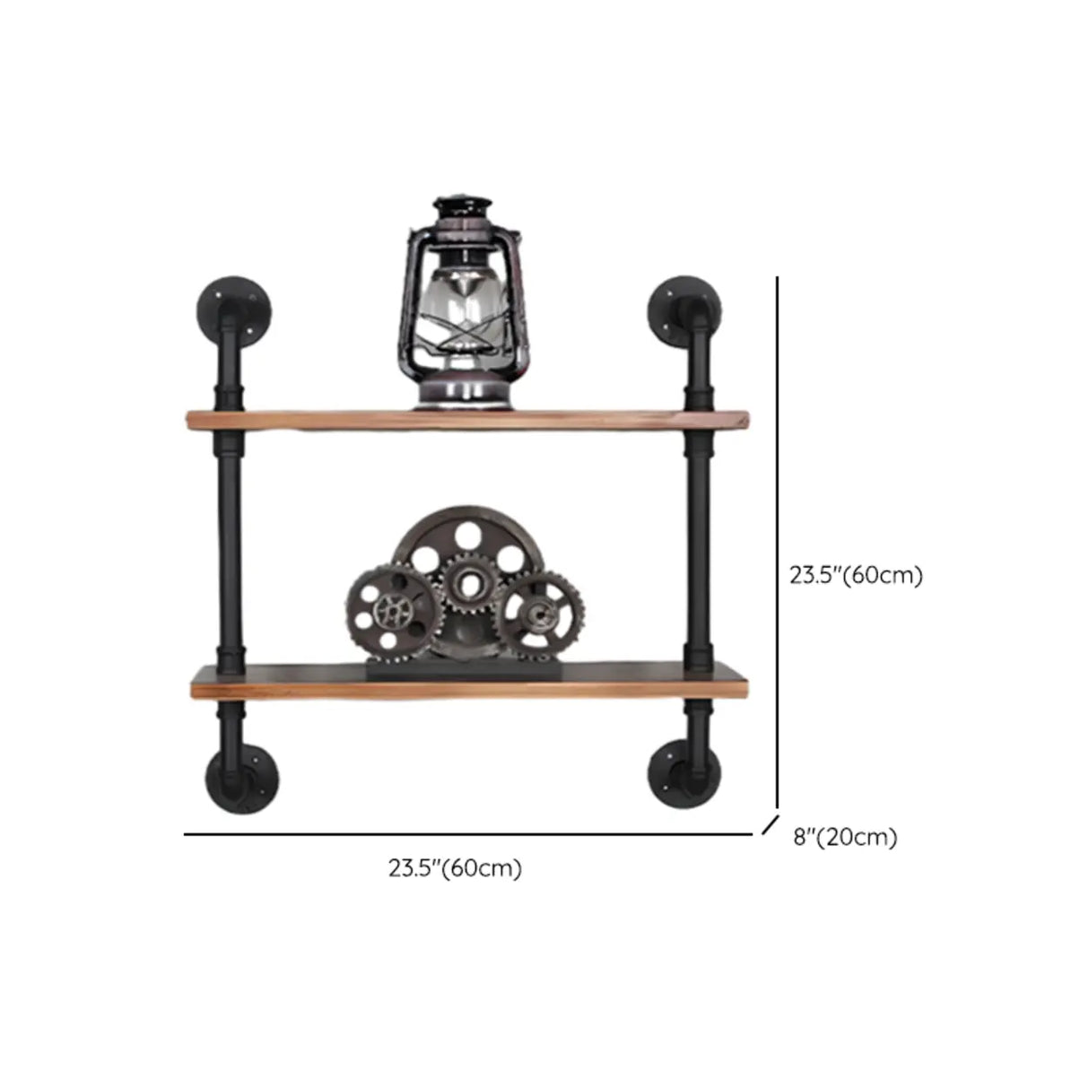 Rustic Brown Industrial Iron Pipe Wall-Mount Bookshelf Image - 22