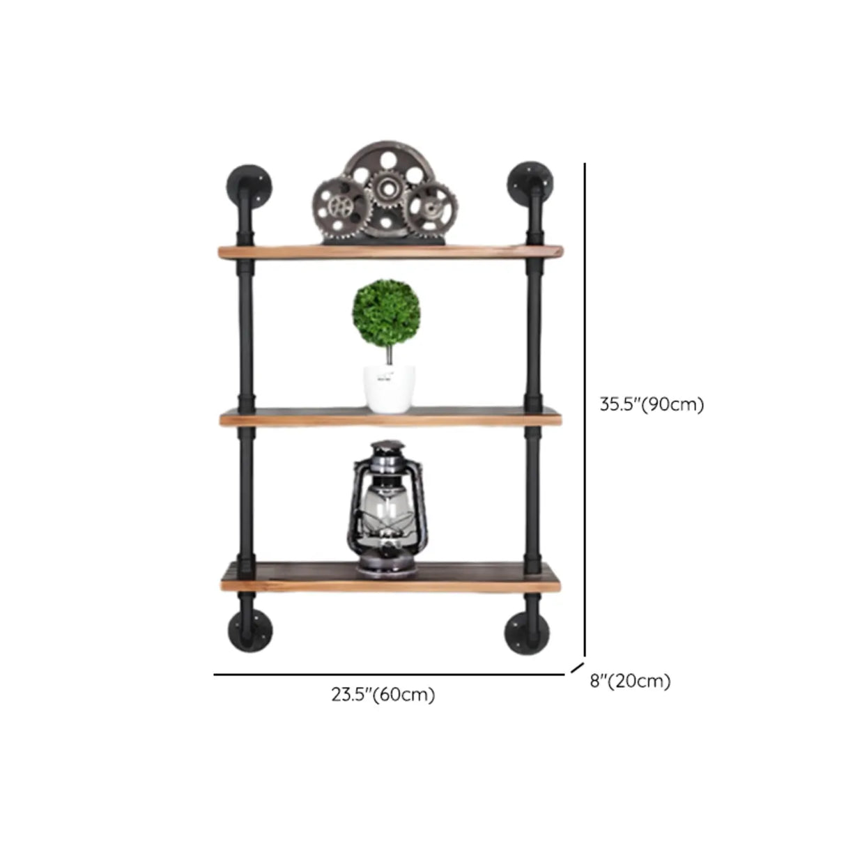 Rustic Brown Industrial Iron Pipe Wall-Mount Bookshelf Image - 23