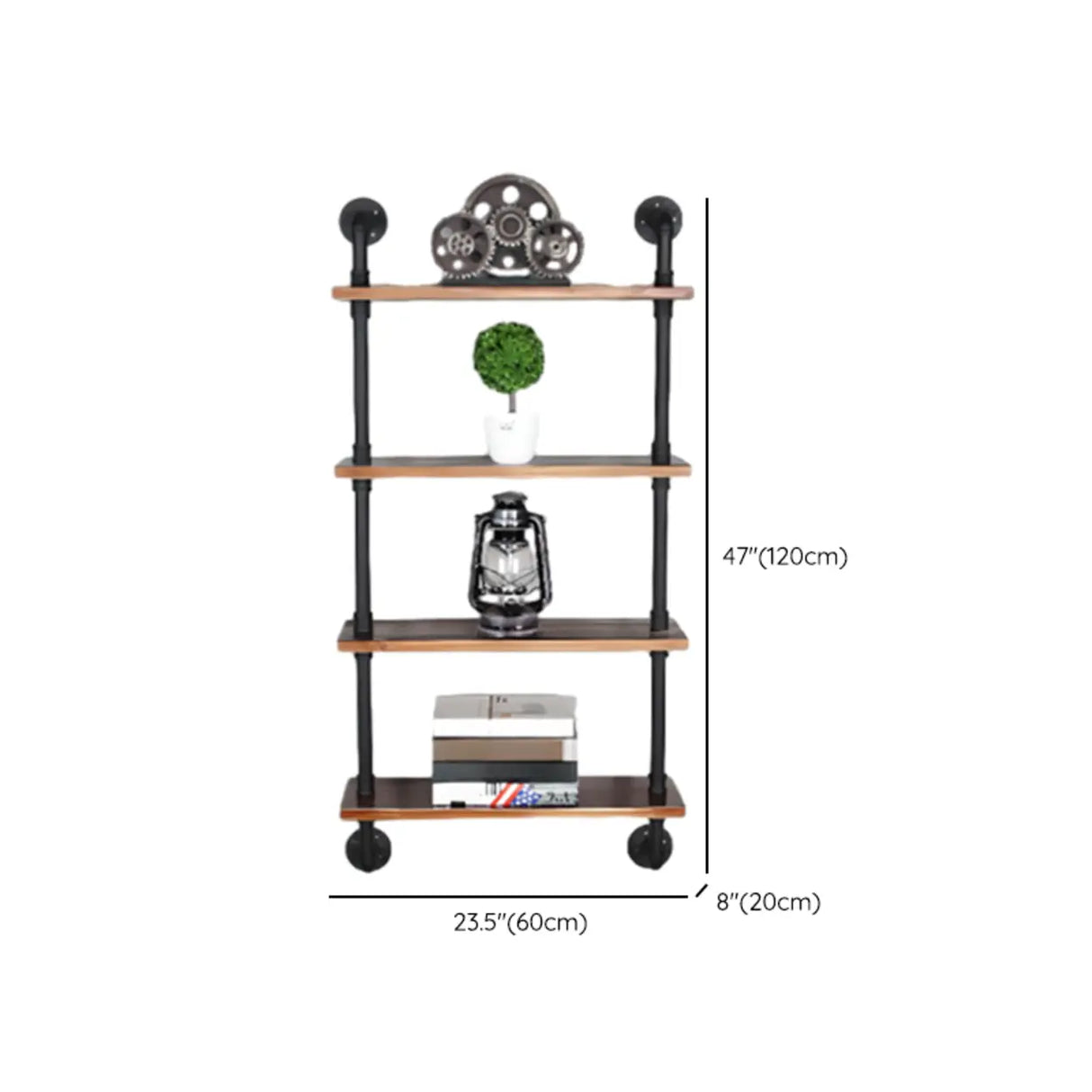 Rustic Brown Industrial Iron Pipe Wall-Mount Bookshelf Image - 24