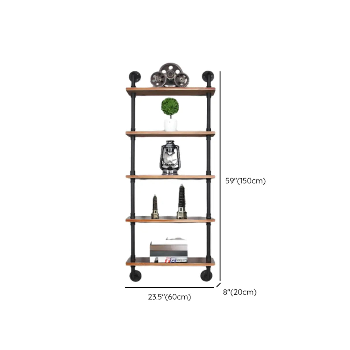 Rustic Brown Industrial Iron Pipe Wall-Mount Bookshelf Image - 25