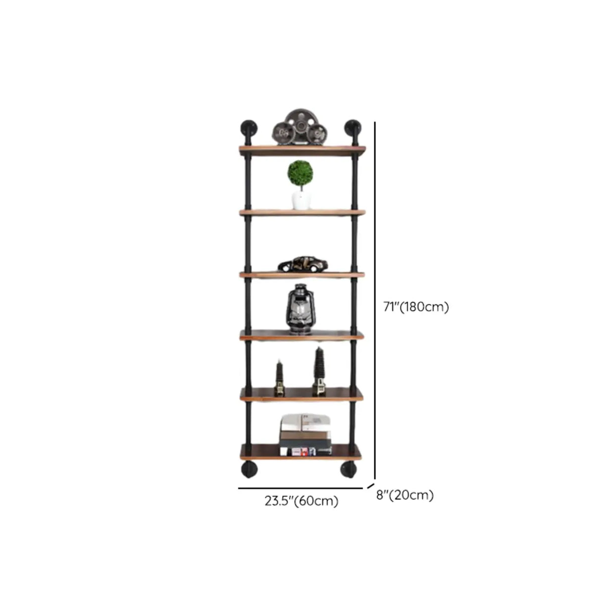 Rustic Brown Industrial Iron Pipe Wall-Mount Bookshelf Image - 26