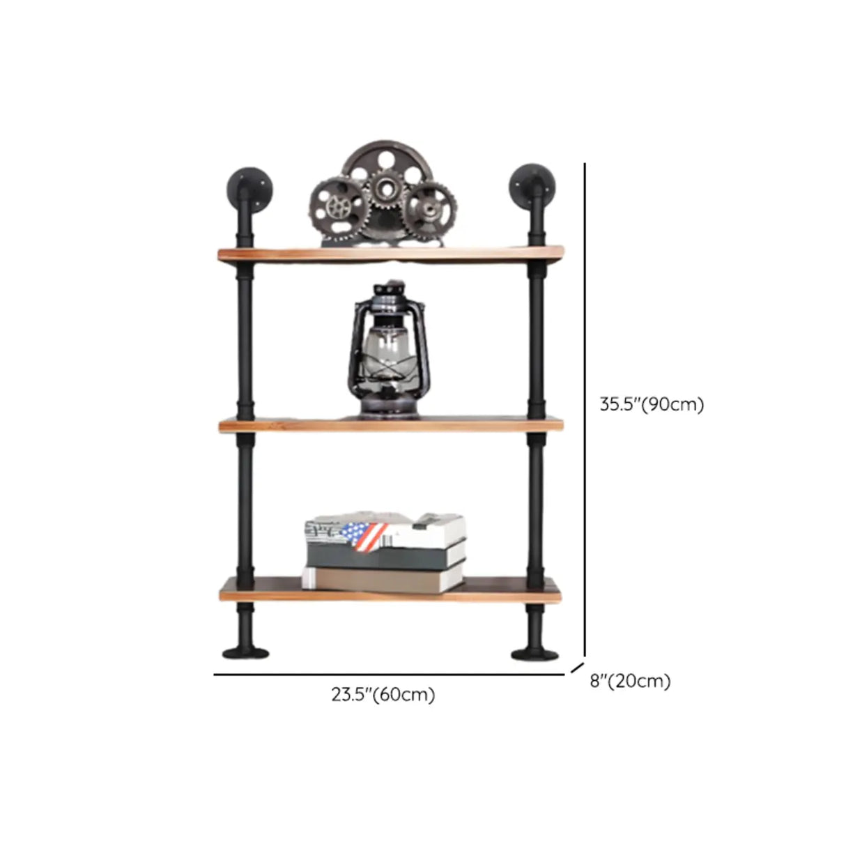 Rustic Brown Industrial Iron Pipe Wall-Mount Bookshelf Image - 28