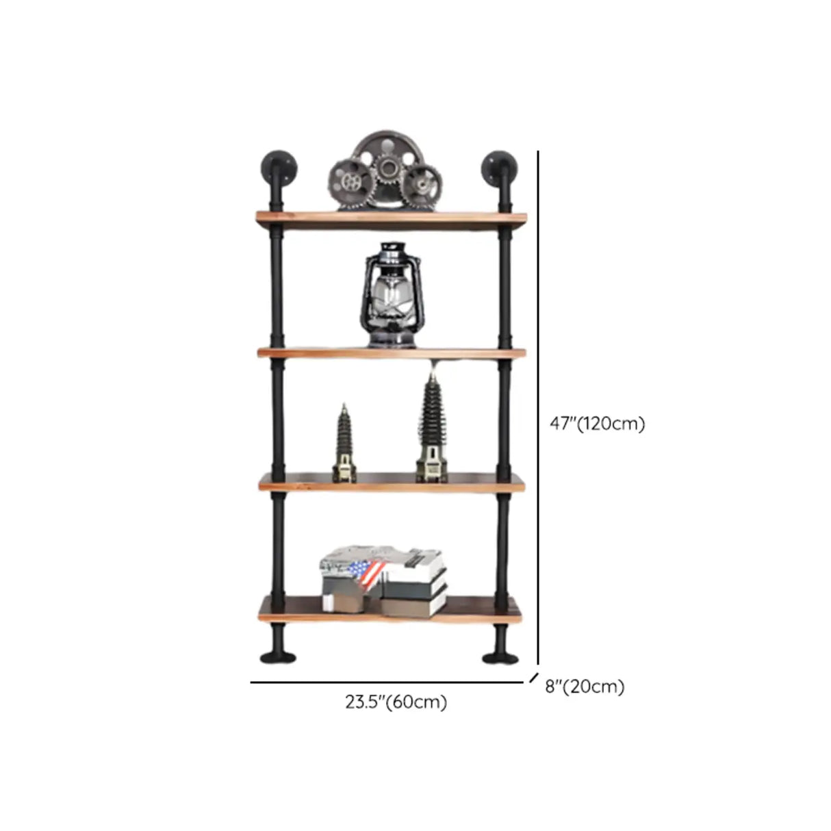 Rustic Brown Industrial Iron Pipe Wall-Mount Bookshelf Image - 29