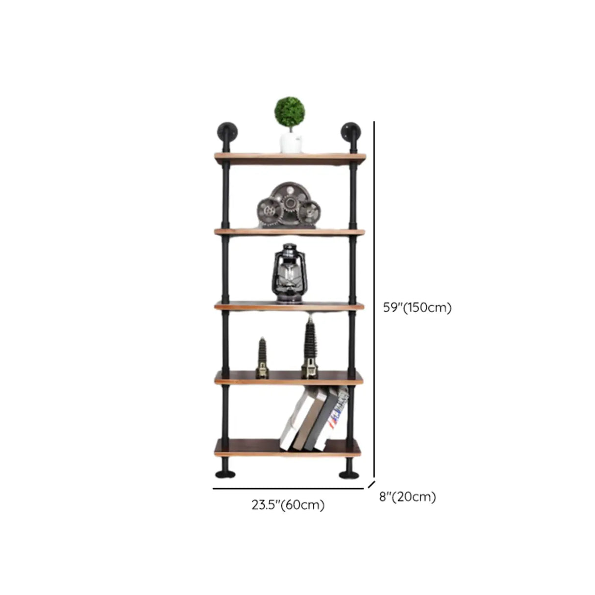 Rustic Brown Industrial Iron Pipe Wall-Mount Bookshelf Image - 30