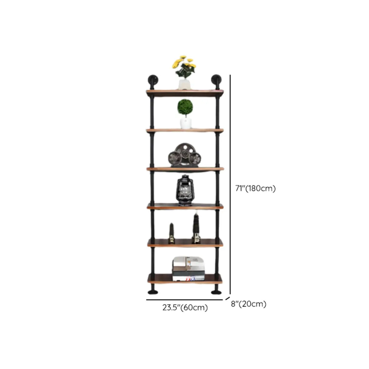 Rustic Brown Industrial Iron Pipe Wall-Mount Bookshelf Image - 31