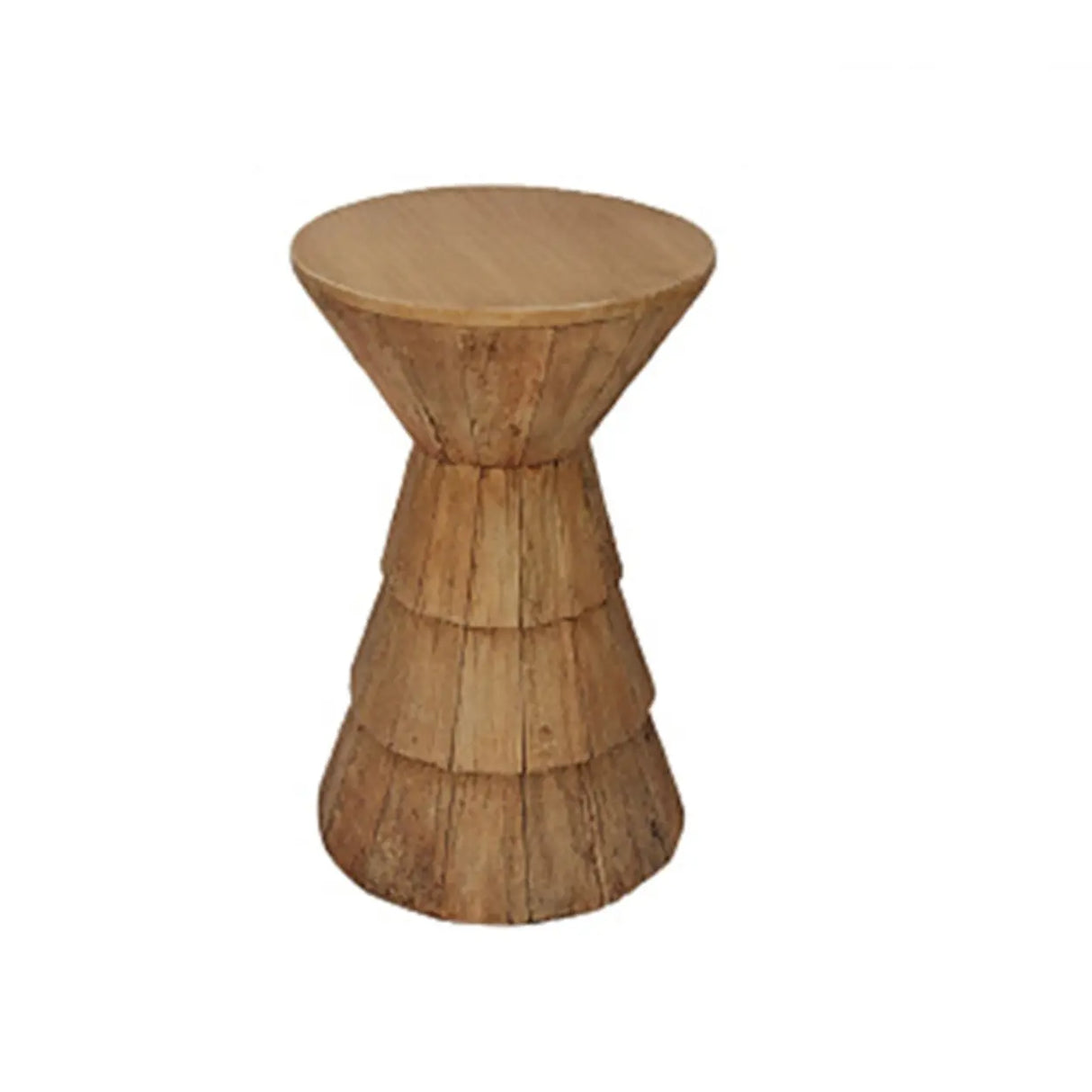 Rustic Brown Pedestal Round Natural Wood Side Table Image - 2