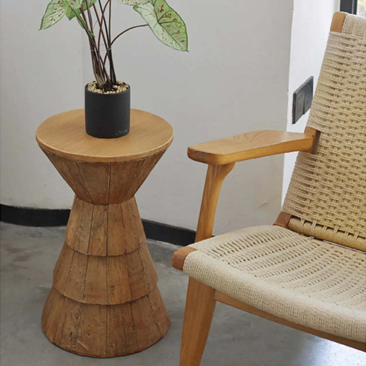 Rustic Brown Pedestal Round Natural Wood Side Table Image - 4