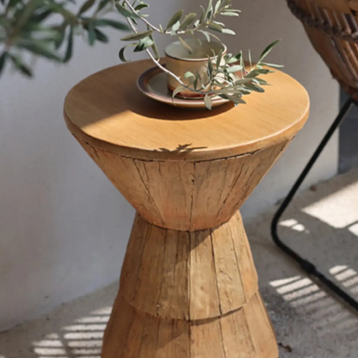 Rustic Brown Pedestal Round Natural Wood Side Table Image - 8