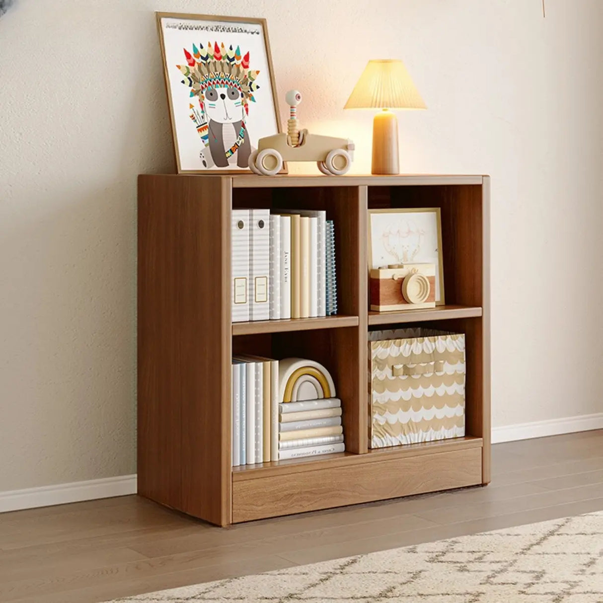 Rustic Brown Rectangular Cube Wooden Storage Bookcase Image - 13