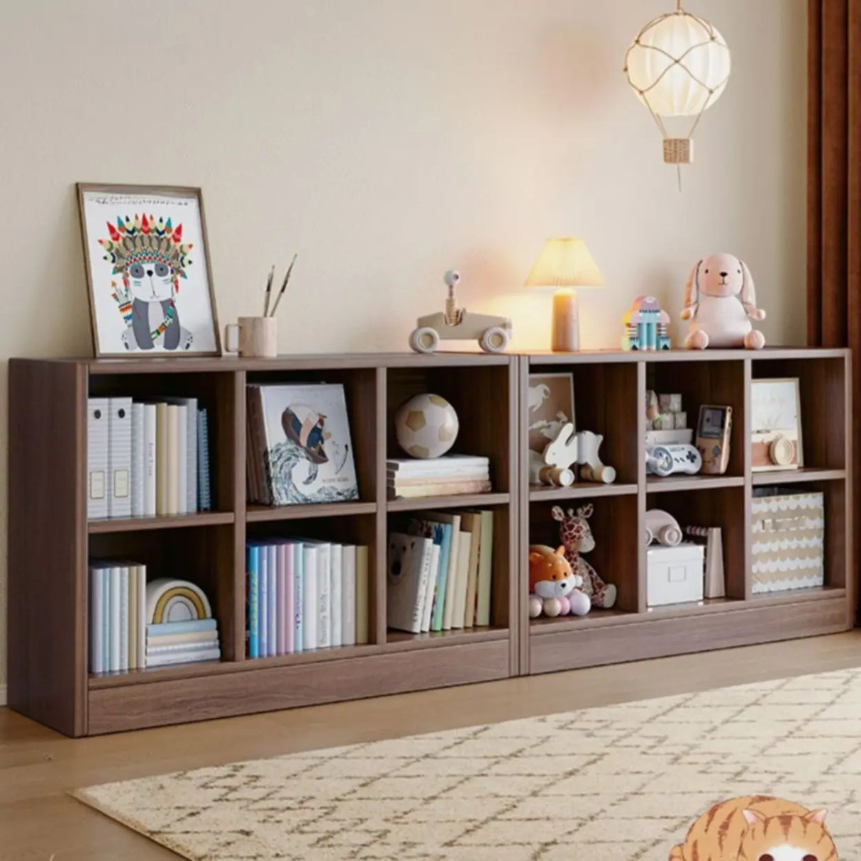 Rustic Brown Rectangular Cube Wooden Storage Bookcase Image - 1