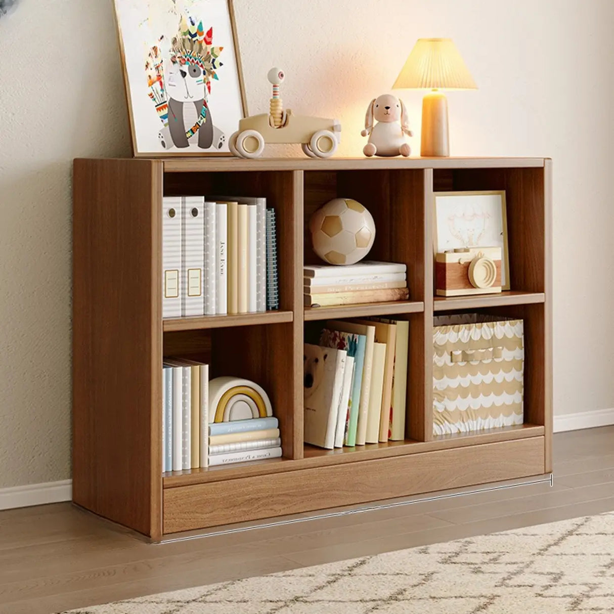 Rustic Brown Rectangular Cube Wooden Storage Bookcase Image - 21