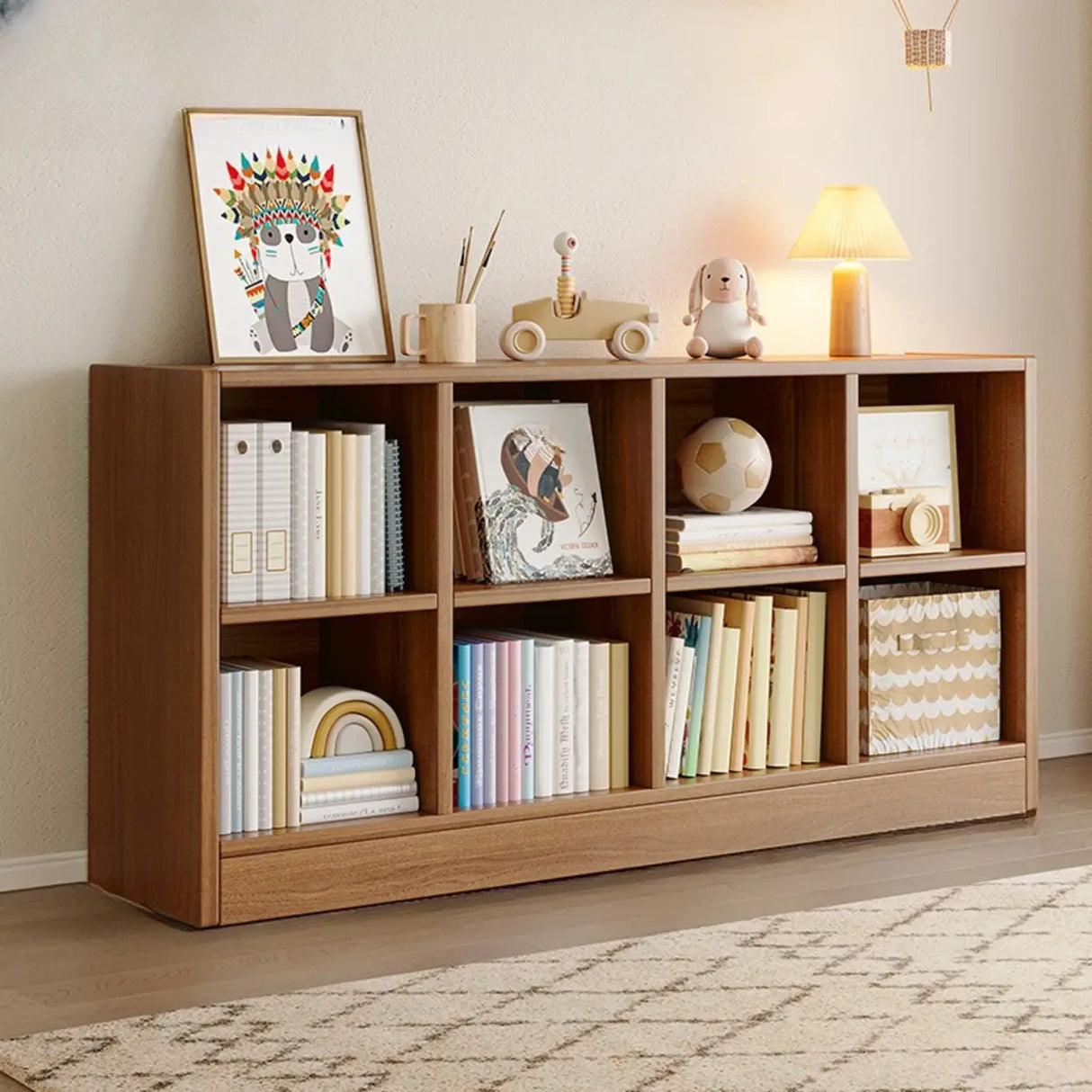 Rustic Brown Rectangular Cube Wooden Storage Bookcase Image - 24