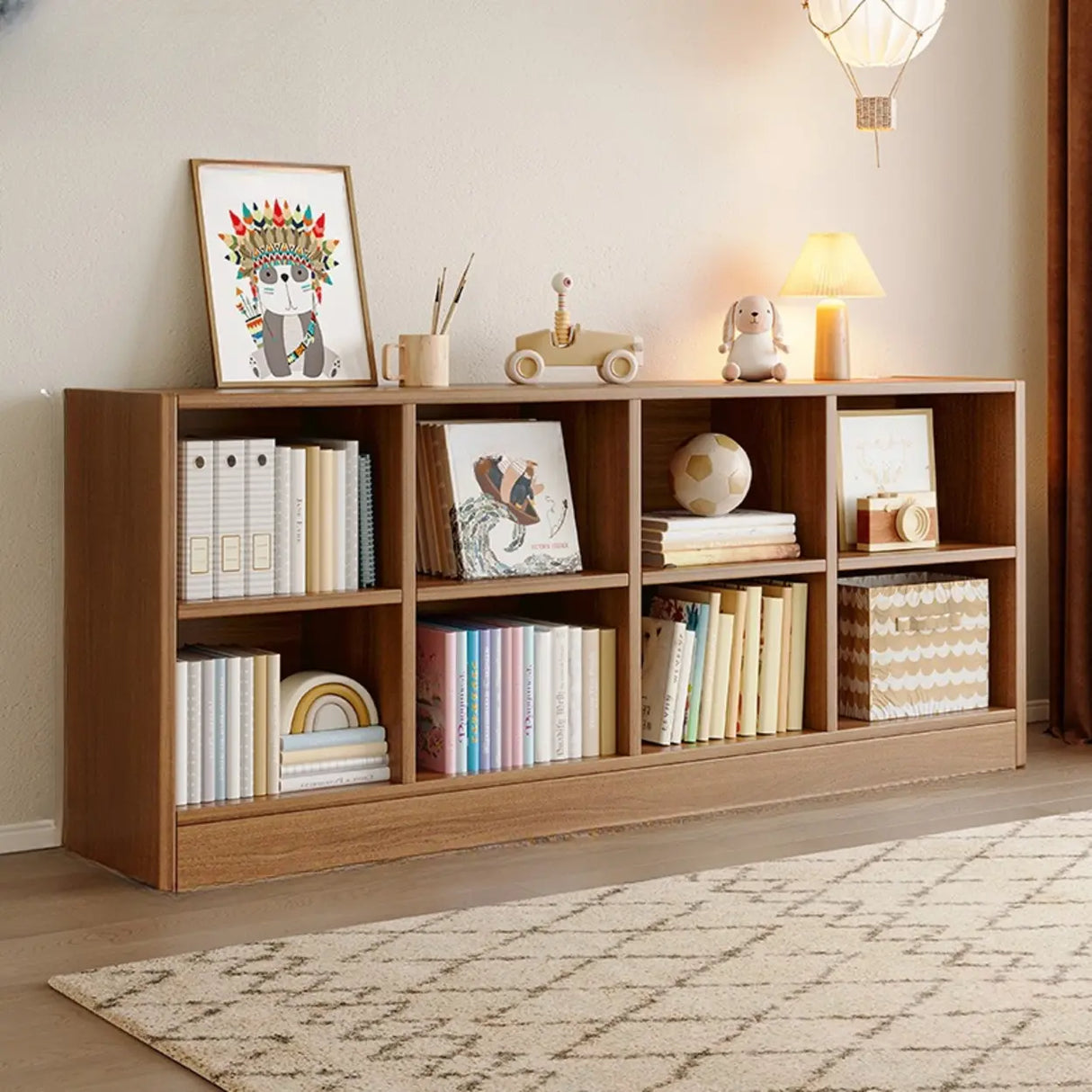 Rustic Brown Rectangular Cube Wooden Storage Bookcase Image - 25