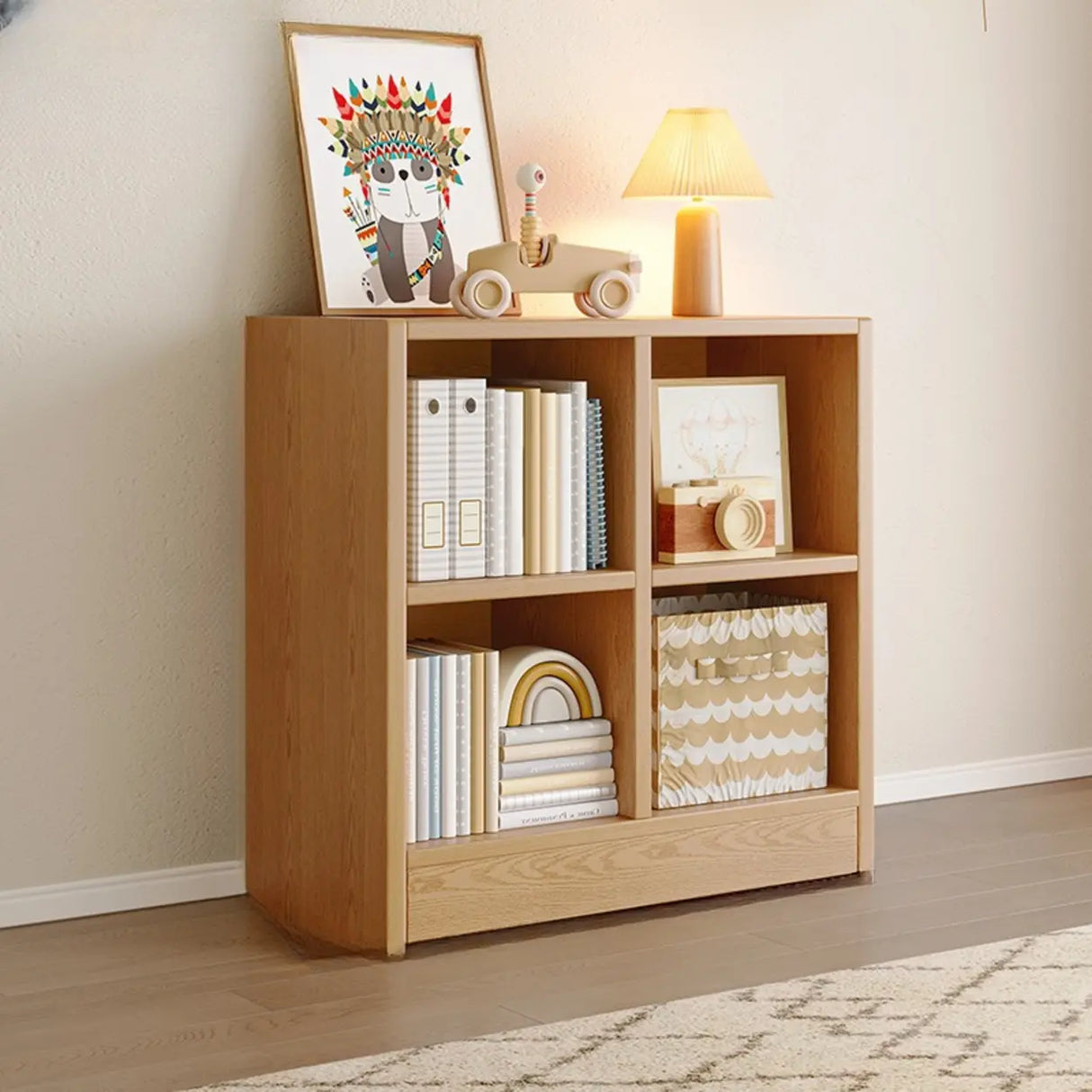 Rustic Brown Rectangular Cube Wooden Storage Bookcase Image - 3