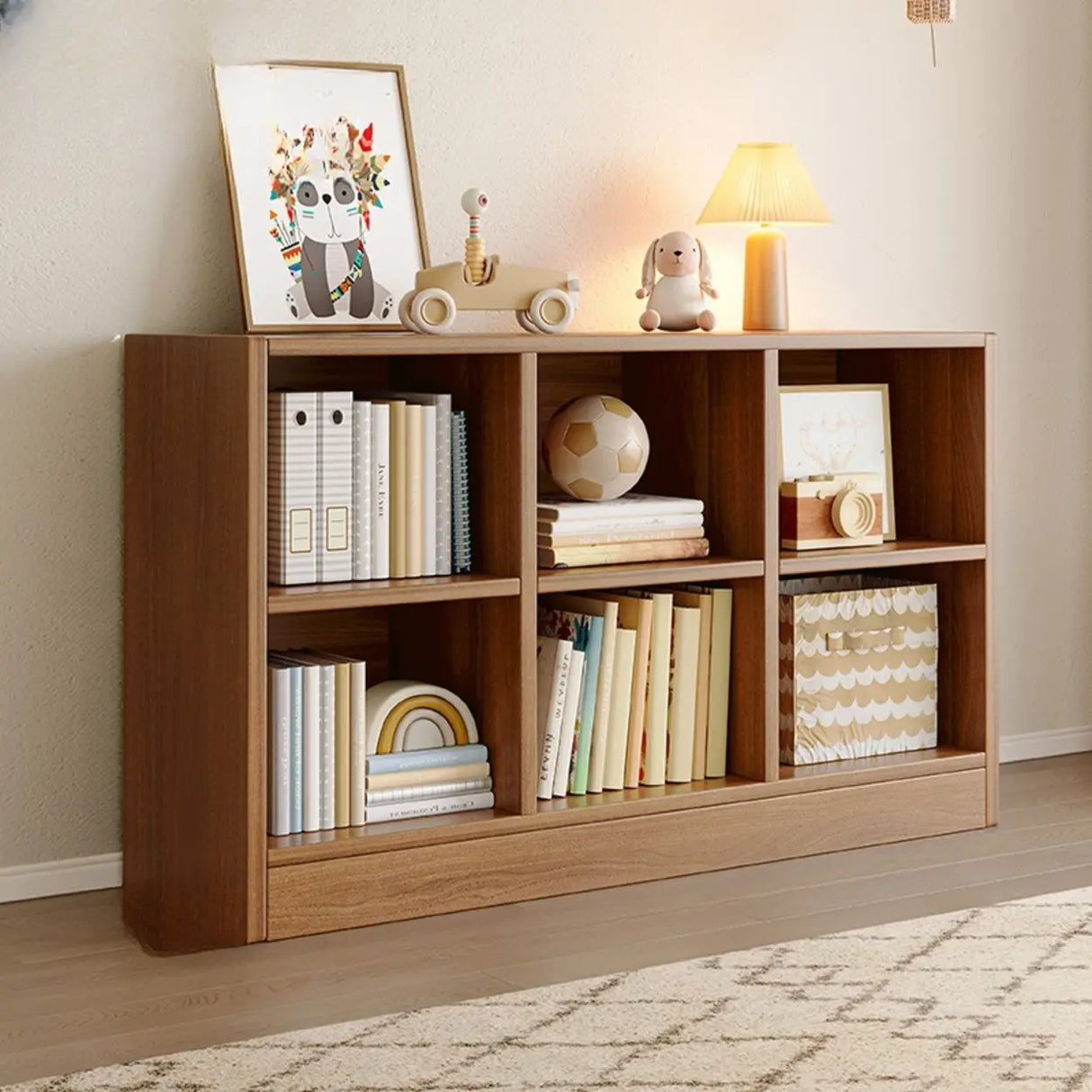 Rustic Brown Rectangular Cube Wooden Storage Bookcase Image - 5