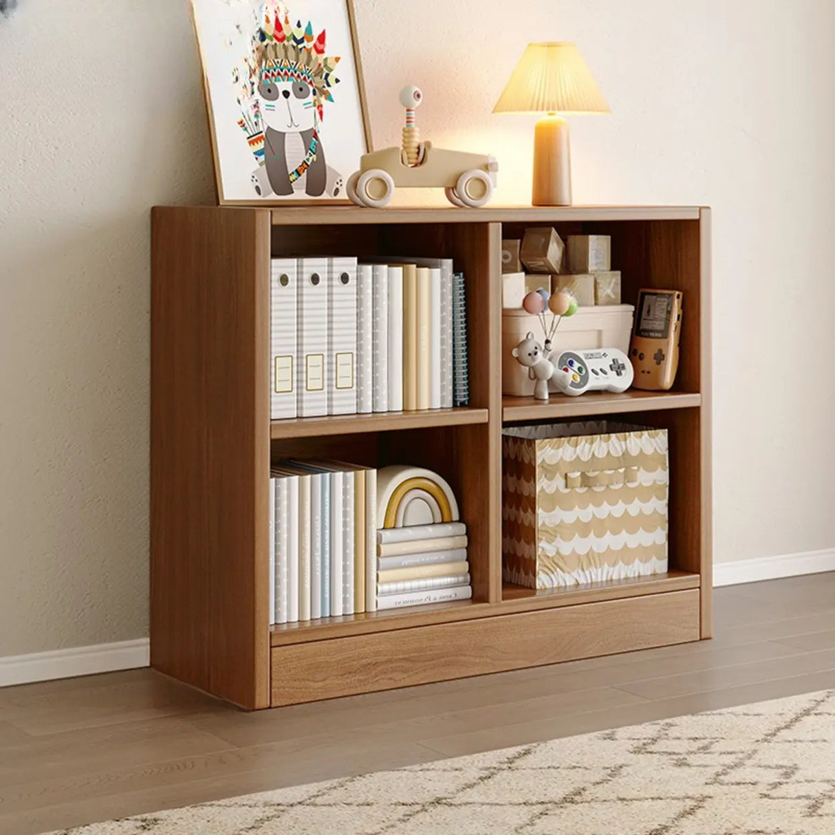 Rustic Brown Rectangular Cube Wooden Storage Bookcase Image - 6