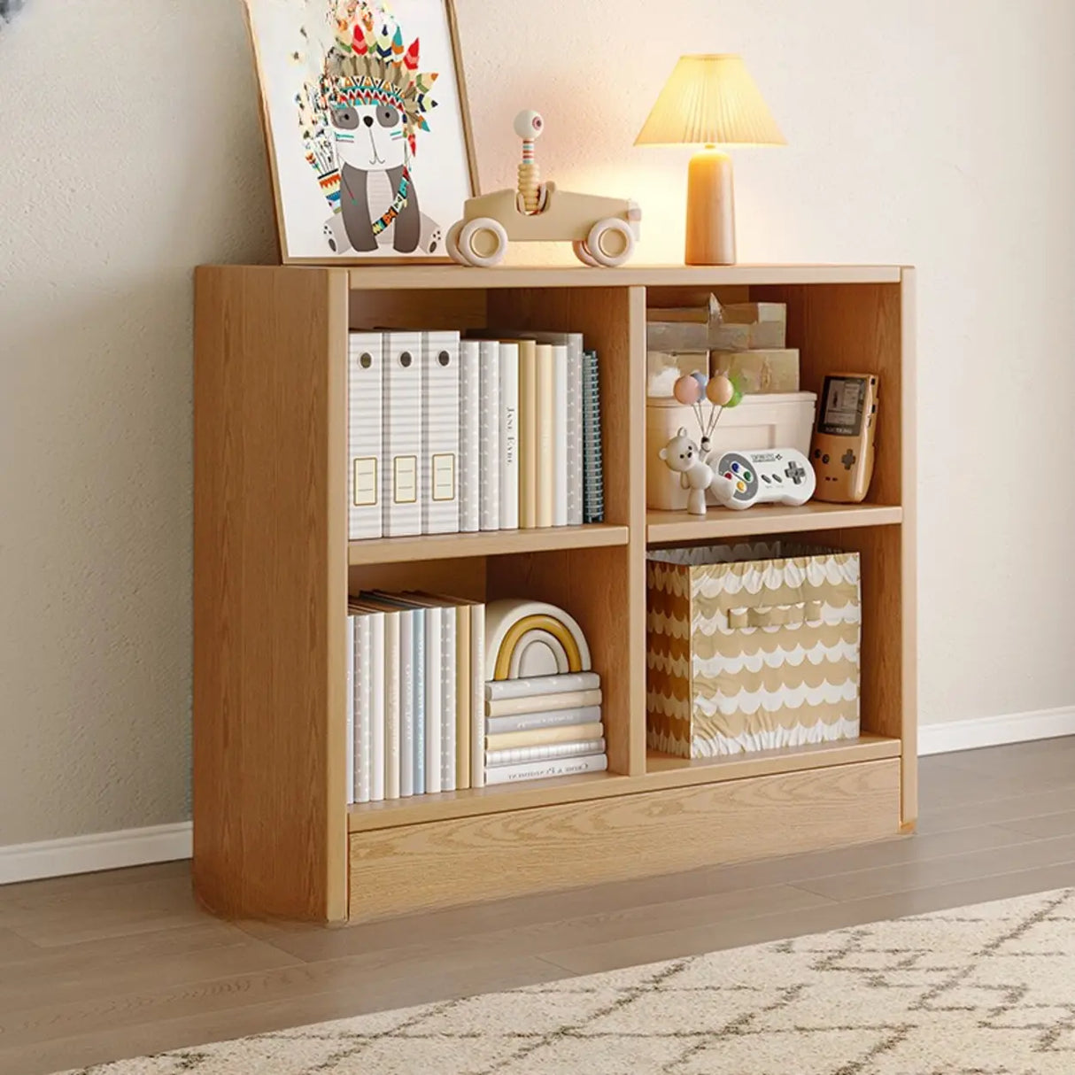 Rustic Brown Rectangular Cube Wooden Storage Bookcase Image - 7