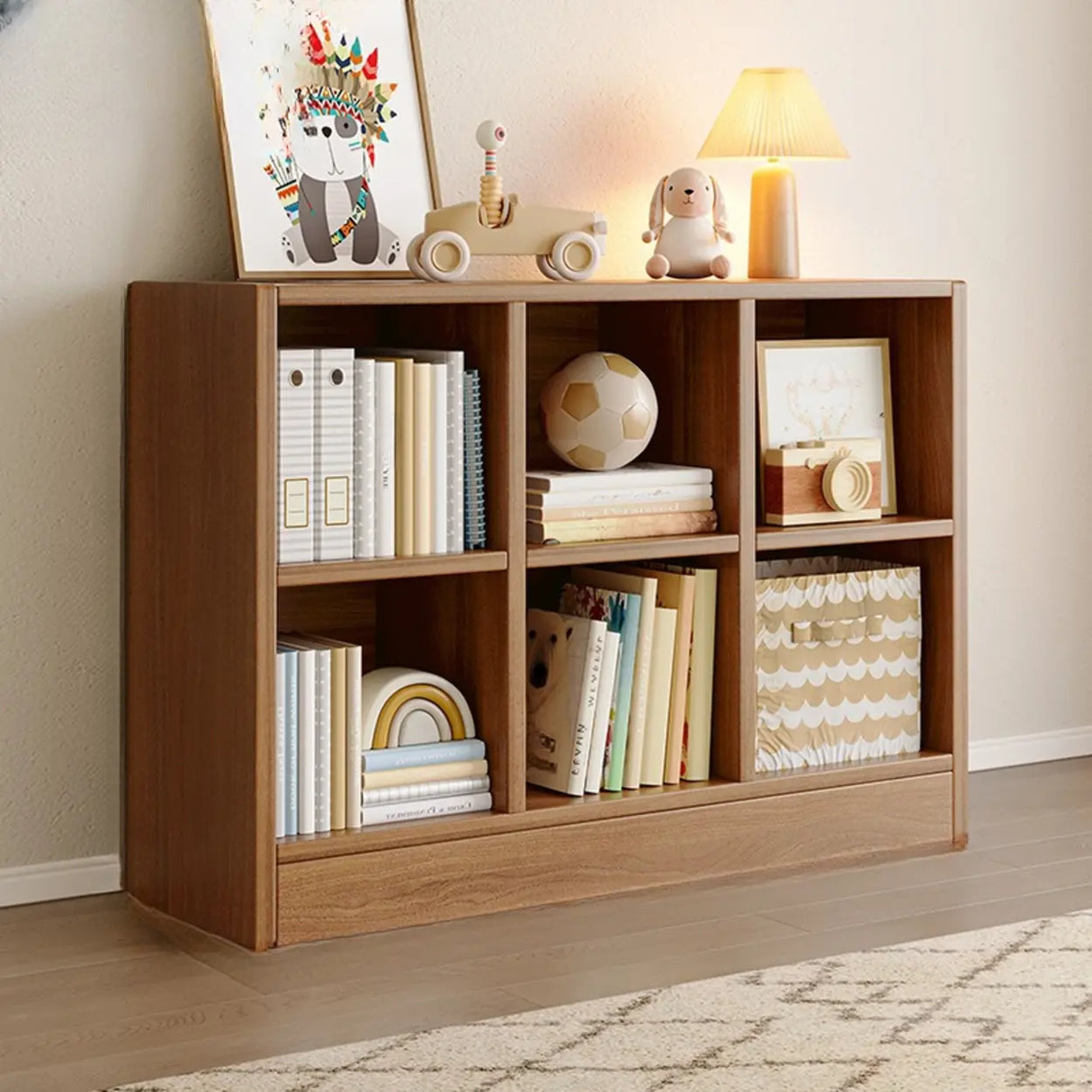 Rustic Brown Rectangular Cube Wooden Storage Bookcase Image - 9