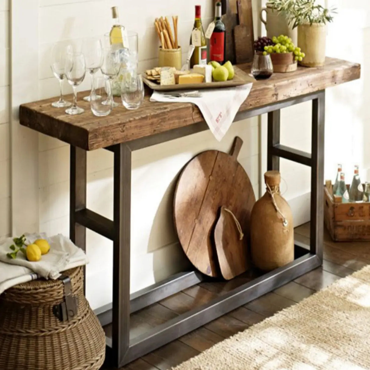 Rustic Brown Rectangular Wood Narrow Console Table Image - 1