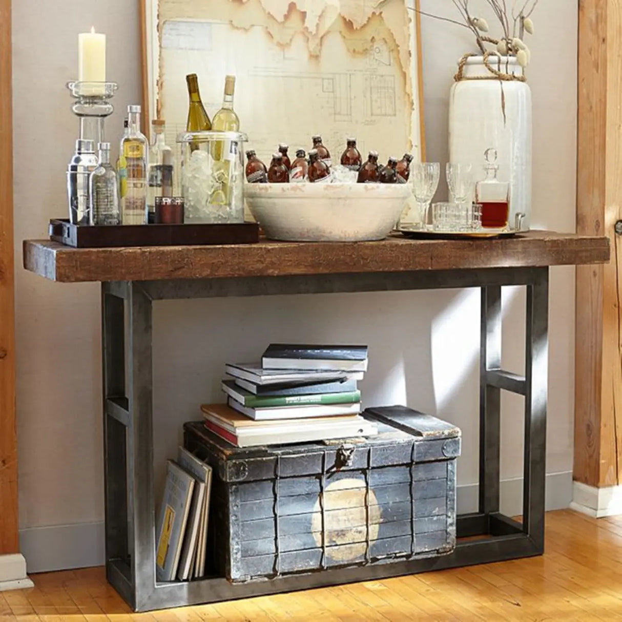 Rustic Brown Rectangular Wood Narrow Console Table Image - 4