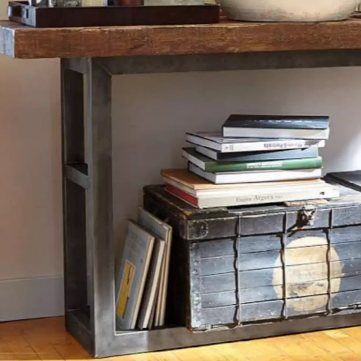 Rustic Brown Rectangular Wood Narrow Console Table Image - 5