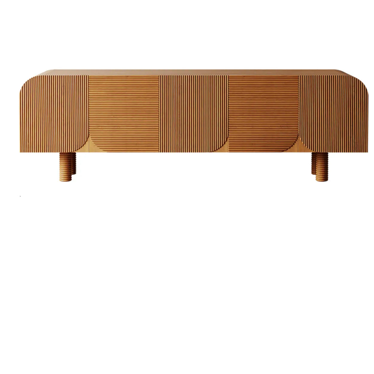 Rustic Brown Wooden Long Curved TV Stand with Cabinet Image - 2