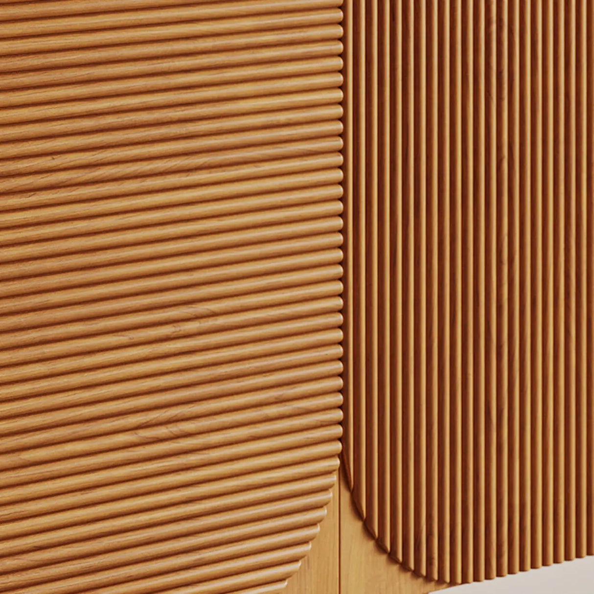 Rustic Brown Wooden Long Curved TV Stand with Cabinet Image - 9