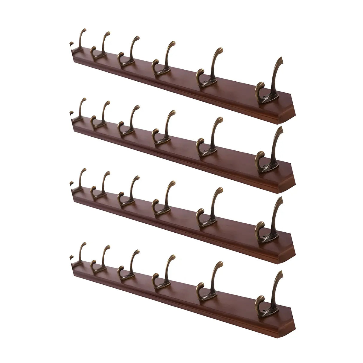 Rustic Brown Wooden Wall-Mount Coat Rack with Hooks Image - 37