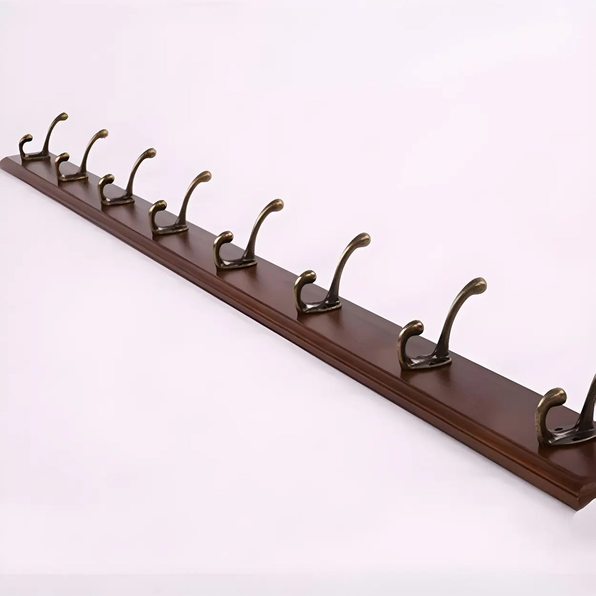Rustic Brown Wooden Wall-Mount Coat Rack with Hooks Image - 11
