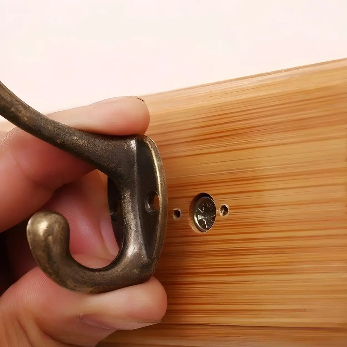 Rustic Brown Wooden Wall-Mount Coat Rack with Hooks Image - 12